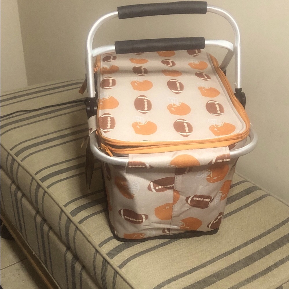Football-Themed Insulated Picnic Basket - Soft Sided Cooler Orange and Brown - Picture 2 of 6